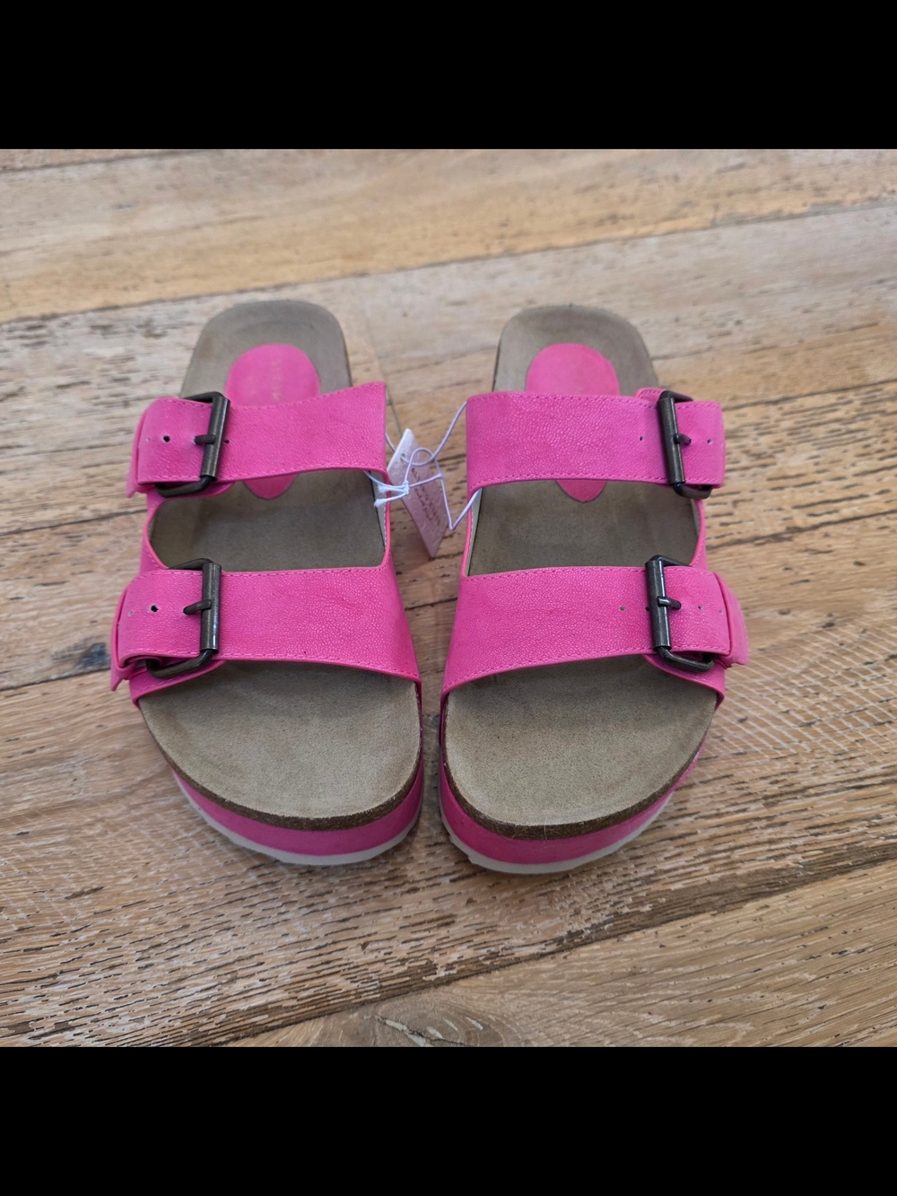 NWT Altar'd State Serenna Hot Pink Double Buckle Slide Platform Wedge Sandals